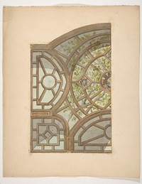 Design for one section of a ceiling painted with trees and lattices by Jules-Edmond-Charles Lachaise and Eugène-Pierre Gourdet