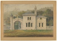 Gate Lodge for Amos G. Hull, Newburgh, New York (front elevation) by Alexander Jackson Davis