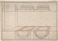 Architectural Perspective Study Showing Two Column Bases (Recto); Architectural Perspective Study Showing Column Capital and a Measurement Key (Verso)