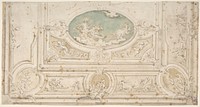 Design for a Ceiling with Apollo on his Wagon in the Central Compartment, Anonymous, Italian, Bolognese 18th century artist