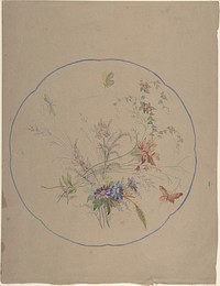 Design of Flower Sprays and Butterflies, Anonymous, Italian, 19th century