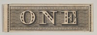 Banknote motif: the word ONE set against a rectangular band of lathe work