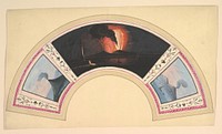 Fan Design with Eruption of Vesuvius and Three Views by Anonymous, Italian, 18th century