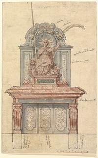 Design for a Chimneypiece with a Personification of Virtue by Anonymous, German, 17th century