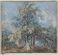 A Mother and Children Resting beneath a Large Beech Tree, Deer Grazing Beyond, possibly in Norbury Park, Surrey 