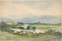 Extensive landscape prospect with a fortified building on hill in the background (recto); Study of a landscape and a female figure (verso) by Antoine Chintreuil