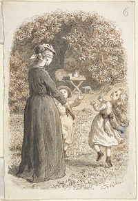 A Mother and Two Children Playing Blind Man's Bluff by Lorenz Frølich