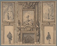 Design for a Wall Decoration with Chimneypiece and Two Figures, attributed to Antoine Le Pautre