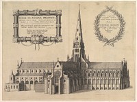 Saint Paul's from the South Showing the Spire (Ecclesiae Paulinae Prospectus...) (from William Dugdale, "The History of St. Paul's Catherdral in London," 1658)