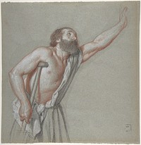 Man Leaning on a Crutch with Left Arm Raised by Alexandre Hesse