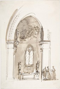 Chapel in a Gothic Church (recto); Outline sketch of an oval form (verso)