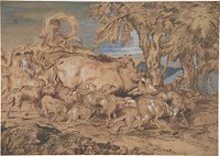 Pastoral Scene: Nomads with Sheep and Cattle, Circle of Giovanni Benedetto Castiglione (Il Grechetto)