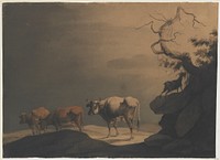 Cows and a Goat in a Landscape, attributed to Jean Pillement