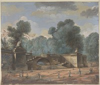 Park Landscape with Strolling Figures, Anonymous, French, 19th century