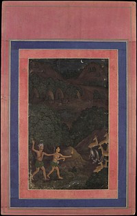 Bhil Couple Hunting Deer at Night", Folio from the Davis Album