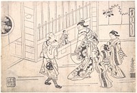 The Actor Ichimura Takenojo VIII in the Role of a Puppeteer, showing Puppets to a Courtesan by Torii Kiyomasu I