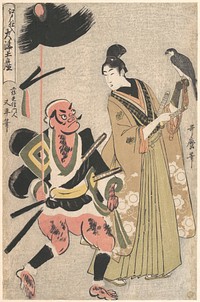 Souvenir Paintings from Ōtsu, Stocked in Edo (Edo shi-ire Ōtsu miyage) Foot-soldier with a Spear and Hawk-handler (Yari mochi yakko to taka shō) by Utamaro Kitagawa (1754–1806)