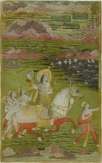 Chand Bibi Hawking with Attendants in a Landscape, attributed to India, Deccan (ca. 1700)