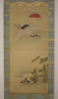 Crane, Tortoise, Pine, and Bamboo under a Rising Sun by Kano Chikanobu