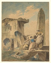 Three Young Girls by Ruins copy after Hubert Robert