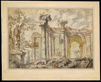 Ruins, with a Statue on the Left by Giovanni Paolo Panini