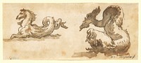 A Sea Horse and a Dolphin  by Giovanni Domenico Tiepolo