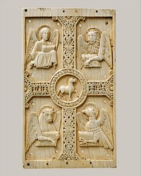 Plaque with Agnus Dei on a Cross between Emblems of the Four Evangelists