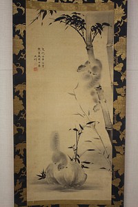 Squirrels on Bamboo and Rock by Mochizuki Gyokusen