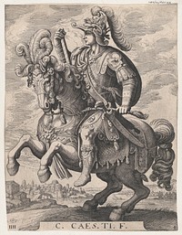 Plate 4: Emperor Gaius on Horseback, from 'The First Twelve Roman Caesars', after Tempesta by Matthäus Merian the Elder