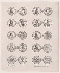 8th Plate, Featuring 10 Coins Issued by European Princes in the 16th and 17th centuries, from Les Monnaies (The Currencies) by Jacques Callot and Israel Silvestre