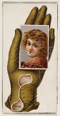 Card Number 16, cut-out from banner advertising the Opera Gloves series (G29) for Allen & Ginter Cigarettes, issued by Allen & Ginter