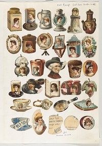 Thirty-one cut-outs from advertising banner for Allen & Ginter Cigarettes
