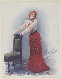 Leslie Carter as Zaza, from the Actresses series (T1), distributed by the American Tobacco Co. to promote Turkish Trophies Cigarettes, reproduction of painting by Frederick Moladore Spiegle