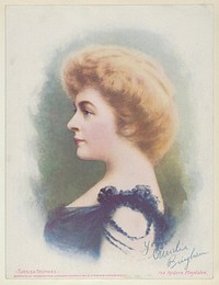 Amelia Brigham in A Modern Magdalen, from the Actresses series (T1), distributed by the American Tobacco Co. to promote Turkish Trophies Cigarettes, reproduction of painting by Frederick Moladore Spiegle