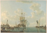 A Man O'War Lying at Anchor by Johannes Christiaan Schotel