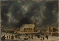 Skating at Sloten, near Amsterdam by Johannes Abrahamsz Beerstraten