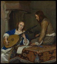 A Woman Playing the Theorbo-Lute and a Cavalier by Gerard ter Borch the Younger