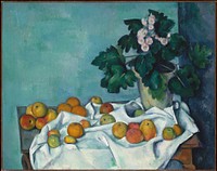 Still Life with Apples and a Pot of Primroses by Paul Cézanne