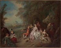 Concert Champêtre (ca. 1734) painting in high resolution by Jean-Baptiste Joseph Pater. Original from The Metropolitan Museum of Art.