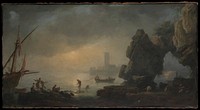 Harbor Scene with a Grotto and Fishermen Hauling in Nets, Style of Joseph Vernet