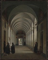 Monks in the Cloister of the Church of Ges&ugrave; e Maria, Rome by Fran&ccedil;ois Marius Granet