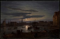 Copenhagen Harbor by Moonlight, Johan Christian Dahl