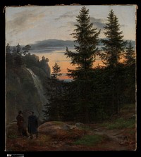 Two Men before a Waterfall at Sunset, Johan Christian Dahl