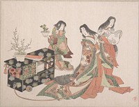 Court Ladies Dragging a Cabinet along the Floor by Kubo Shunman