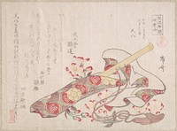 Shakuhachi, (a kind of bamboo flute), with Its Cover and Cherry Flowers by Ryūryūkyo Shinsai