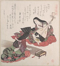 Two Ladies; One is Playing the Biwa (Japanese Lute) and the Other, the Koto (Japanese Harp) by Kubo Shunman