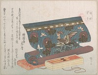 Roll of Cloth for an Obi and Tortoise-shell Hair Ornaments (“Presents for One’s Beloved”), from the Butterfly Series, from Spring Rain Surimono Album (Harusame surimono-jō, vol. 3) by Ryūryūkyo Shinsai