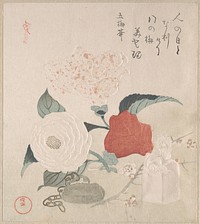 Camellia Flowers, a Netsuke and a Seal by Kubo Shunman