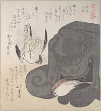 Roof Tile and Sparrows; Specialities of Mizuno in Imado by Totoya Hokkei