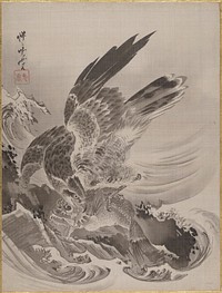 Eagle Attacking Fish by Wanabe Kyosai